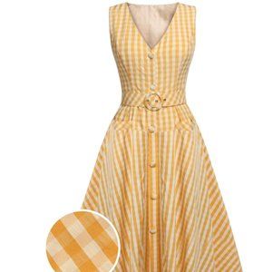 1950S CHECKED BELTED POCKET SWING DRESS